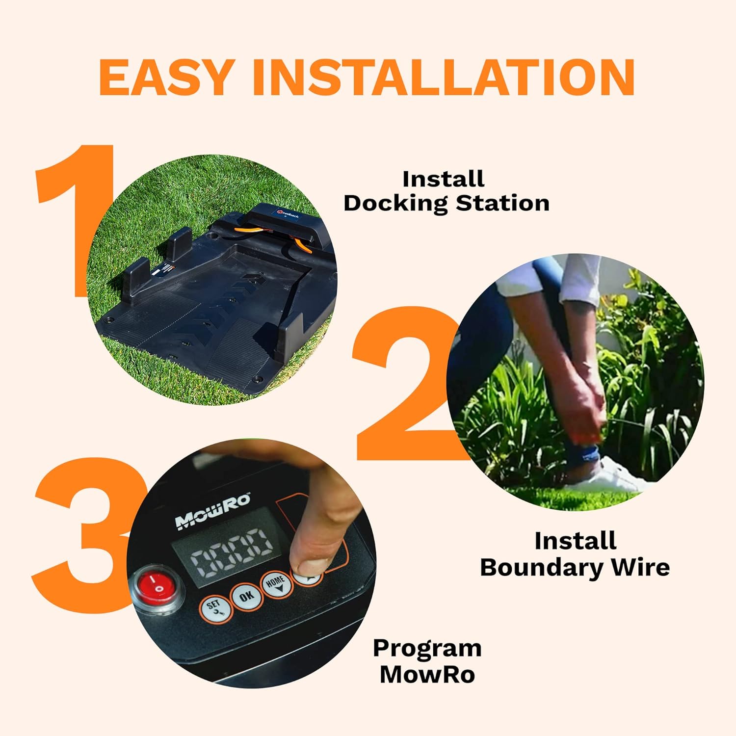 MowRo Robot Lawn Mower RM24, Electric Mower with 9.5-inch Cutting Width, Automatic Lawn Mower with Brushless Motor, Lawn Care Equipment for Gardening, Includes a Lawn Mower Kit