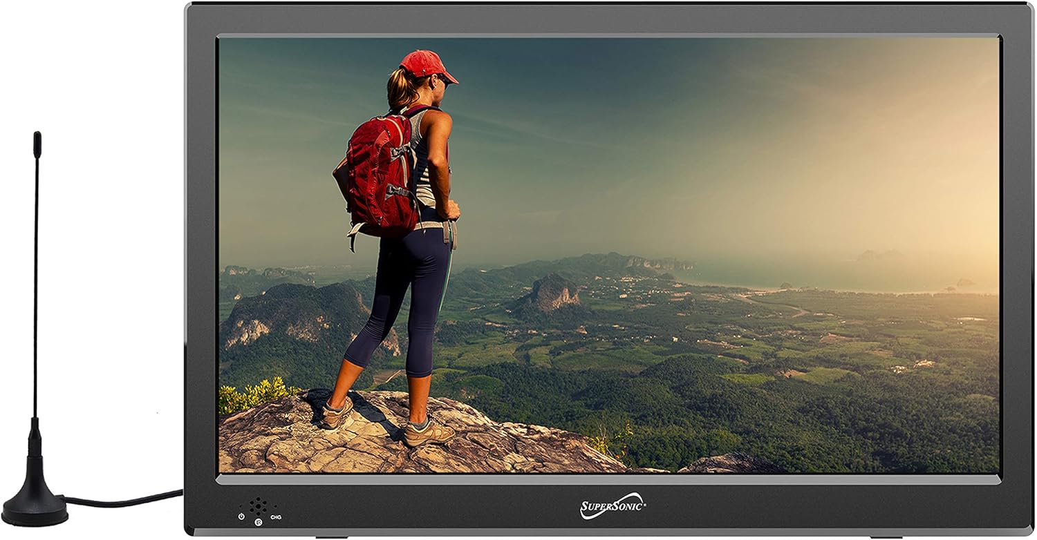 SuperSonic SC-2813 13 Portable Widescreen LED TV with USB/SD Inputs, HDMI, FM Radio, Rechargeable Battery and AC/DC Compatible for Home, RVs, Boats, Camping