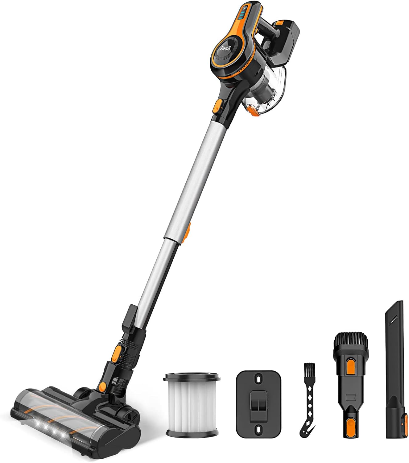 INSE Cordless Vacuum Cleaner, 25Kpa Powerful Stick Vacuum Cleaner, 6-in-1 250W Rechargeable Vacuum Up to 45min Runtime, Lightweight Cordless Stick Vacuum for Pet Hair Hard Floor Carpet Car-S610 Black