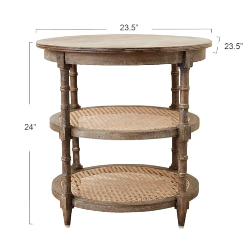 Creative Co-Op Round Mango Wood Table with 2 Cane Shelves