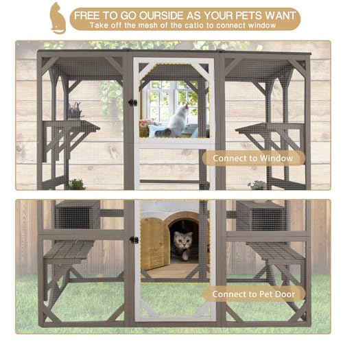 71" Catio Outdoor Cat Enclosure, Large Wooden Outdoor Cat House Kitty Catio Enclosure for Indoor Cats, Outdoor Catios Weatherproof Attached to Window Catio for Cats, 7Platforms-71 H
