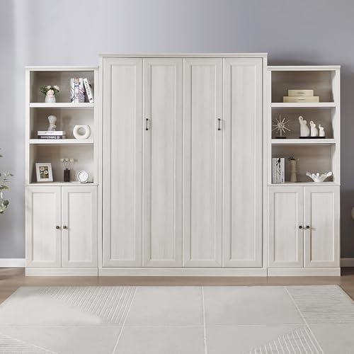 Queen Size Murphy Bed Wall Bed with a Storage Shelf, Space-Saving Wall Bed for Multipurpose Guest Room or Home Office - Gray