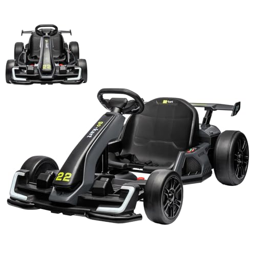 24V Electric Go Kart for Kids，Powerful Drift Kart with Adjustable Seat, 2x150 Motor, 8.5 Mph Speed, 4 Speed Modes, Led Lights, Music, and Honking Horn for Ages 6-12,Red