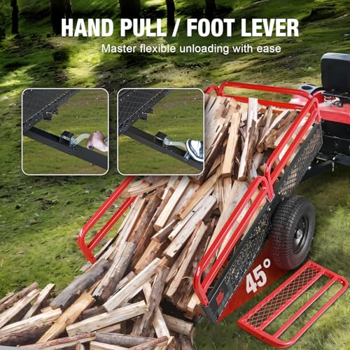 BIG RED Heavy Duty ATV Trailer Steel Dump Cart: Yard Garden Trailer for Lawn Mower, Tractor, Garden Waste - 1,500lbs, 15 cu.ft Capacity