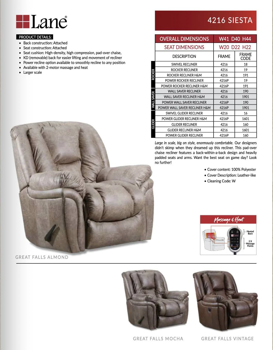 Lane Home Furnishings Rocker Recliner, Mink