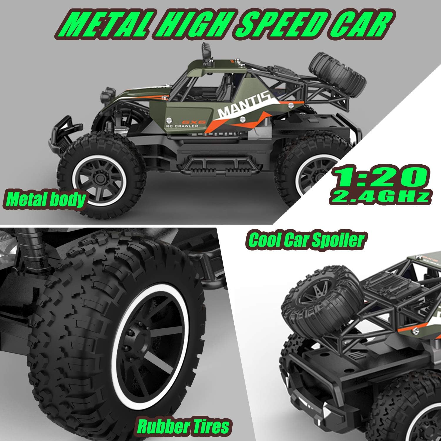 X TOYZ RC Cars 2 PCS Remote Control Off Road Monster Trucks Cars for Kids, 1:20 Scale Metal Shell Alloy RC Car, High Speed Racing Car 2.4Ghz Hobby Vehicles Toys Gifts with 2 Rechargeable Batteries Pack of 2