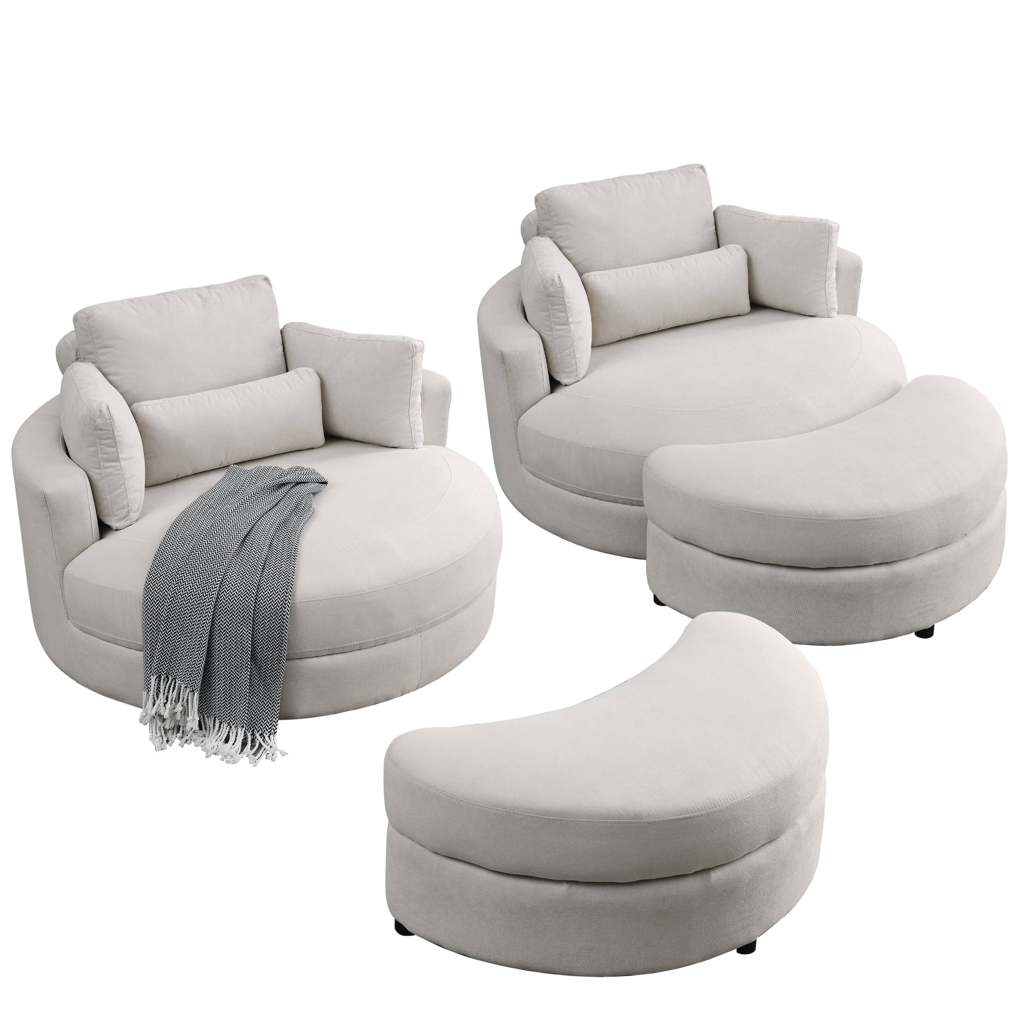 [Video] Welike Swivel Accent Barrel Modern Sofa Lounge Club Big Round Chair with Storage Ottoman Linen Fabric for Living Room Hotel with Pillows . *2PCS