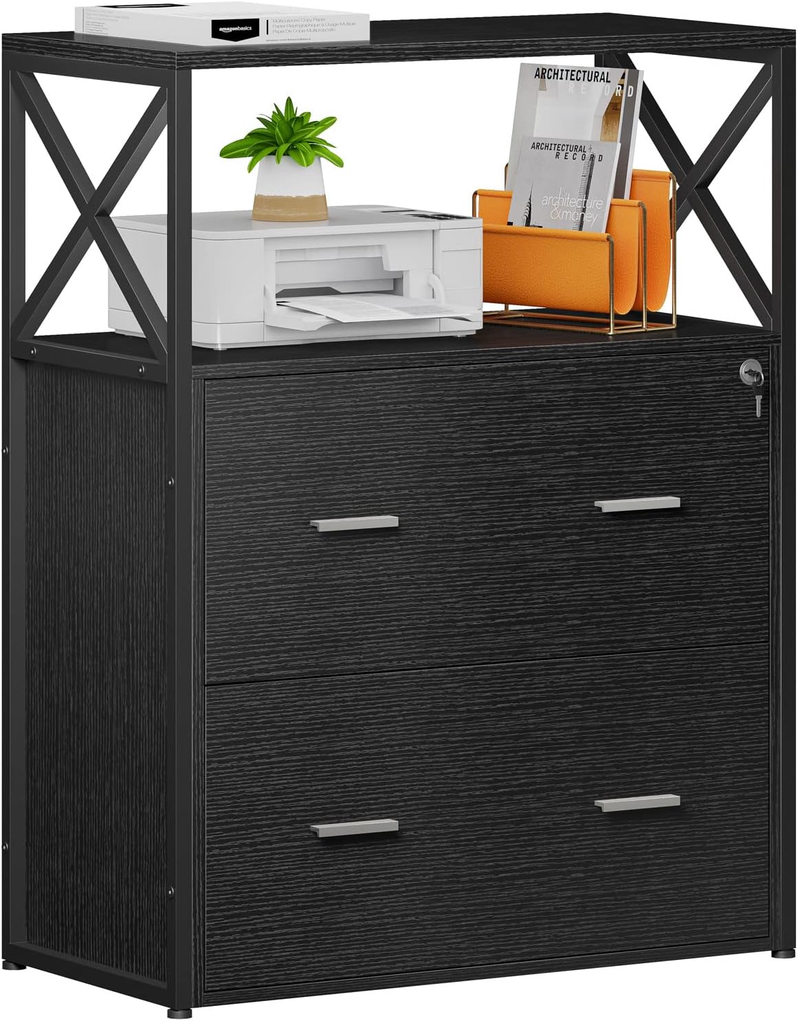 Raybee Filing Cabinet for Home Office Lateral File Cabinet with 2 Big Drawers, Printer Stand with Lockable Storage Cabinet for Letter Size, A4, Legal Size File Folders, 31.5” L X 15.8”W X 40.6”H