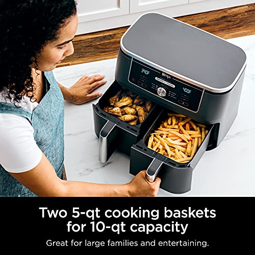 Ninja DZ201 Foodi 8 Quart 6-in-1 DualZone 2-Basket Air Fryer with 2 Independent Frying Baskets, Match Cook & Smart Finish to Roast, Broil, Dehydrate & More for Quick, Easy Meals, Grey