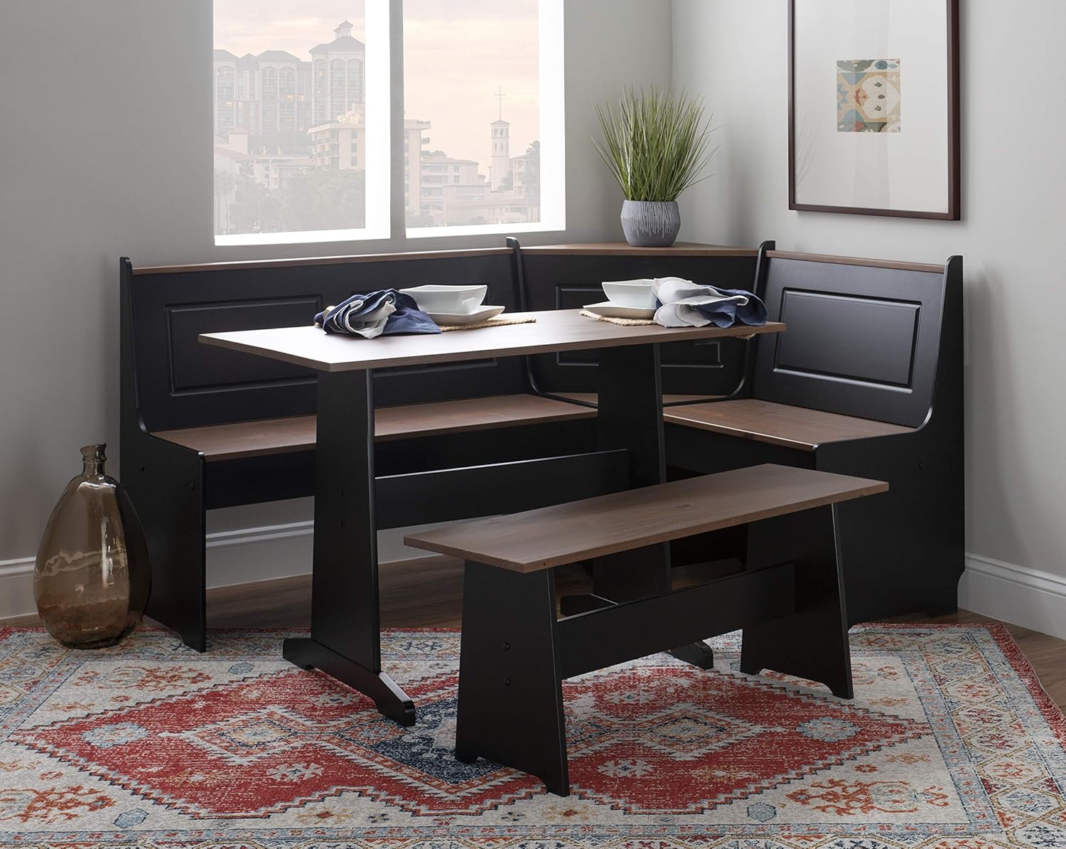 Linon Black and Pecan Breakfast Dining Set Ardmore Nook