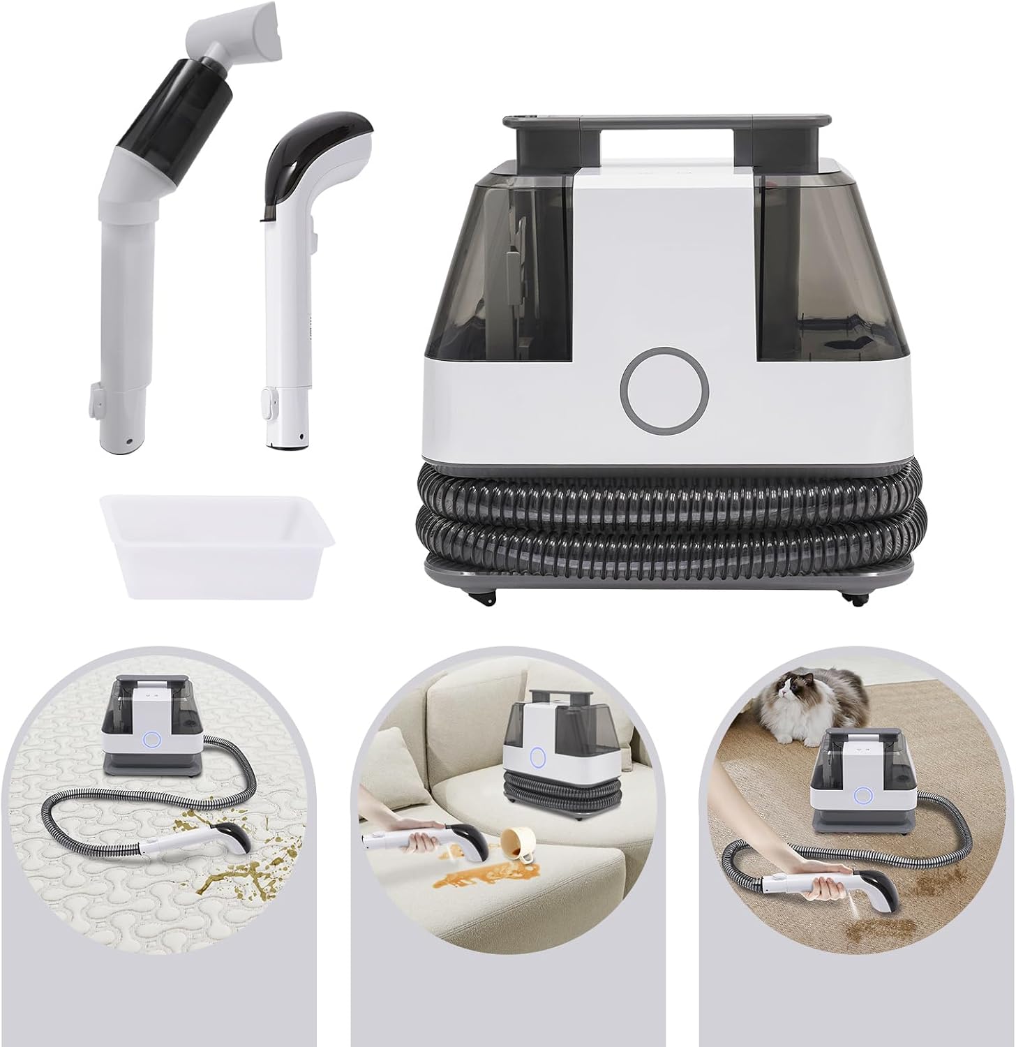CNCEST Cleaner Machine,15KPa Portable Carpet Couch Deep Cleaner,Wet or Dry Handheld Rug Cleaner with Two Tanks,for Furniture Hand Held Sofa Shampooer for Car Seat Pet Stain