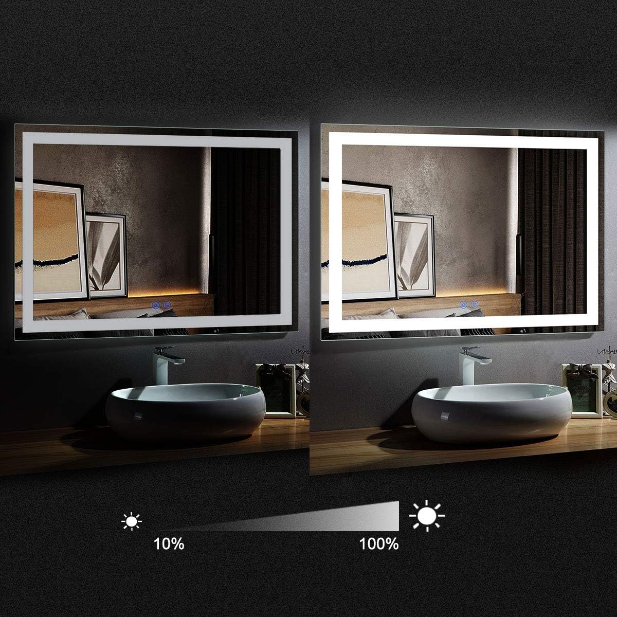 BHBL 60 x 36 Inch Illuminated LED Bathroom Mirror with Smart Button, Anti Fog, Dimmable, Bluetooth Speakers, Vertical & Horizontal Mount, Hotel Office Bar Mirror (D224-6036A)