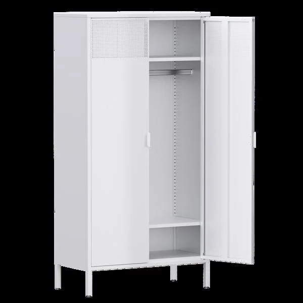 Fithood Metal Wardrobe Cabinet, Armoire Wardrobe Closet with Hanging Rod and Doors, Metal Wardrobe Closet with Adjustable Shelves for Bedroom, File Cabinet for Home, Office, School, Garage, Basement