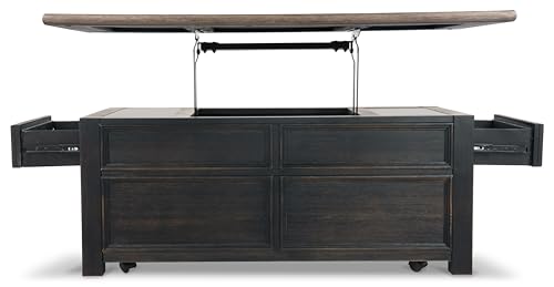 Signature Design by Ashley Bolanburg Farmhouse Lift Top Coffee Table with Drawers, Antique Cream & Brown