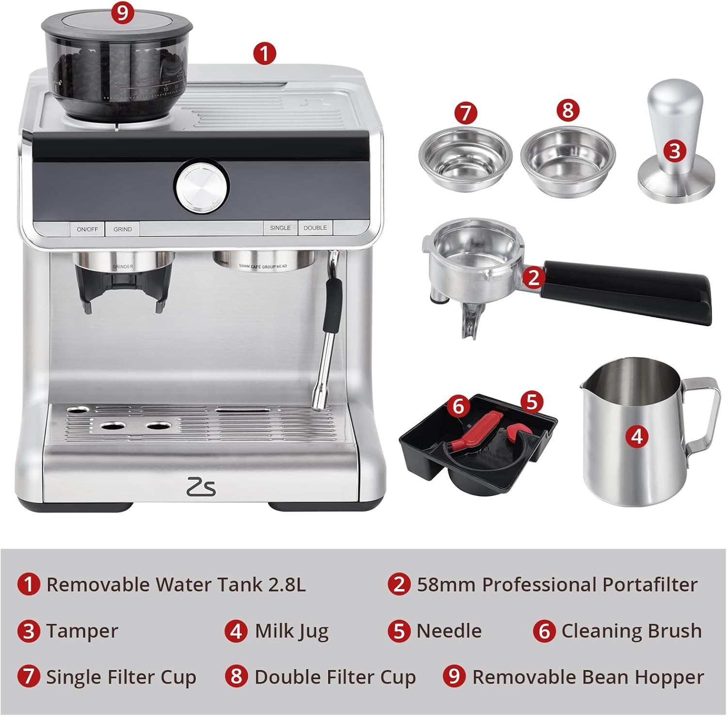 Espresso Maker 20 Bar Pressure，Barista Kit, for Latte, Cappuccino, and Macchiato，2.8L Water Tank,Stainless Steel Espresso Maker