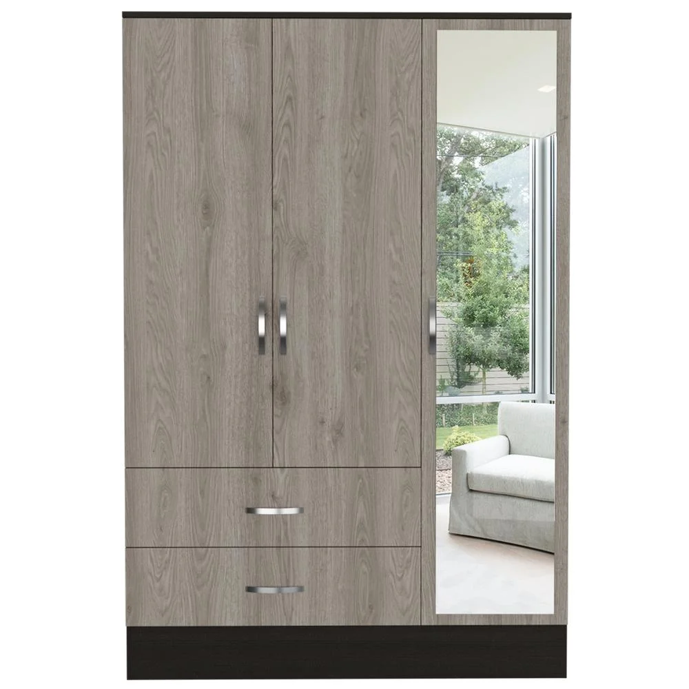 Depot E-Shop DE-CWZ5950 120 in. Gangi Mirrored Armoire, Black & Light Gray