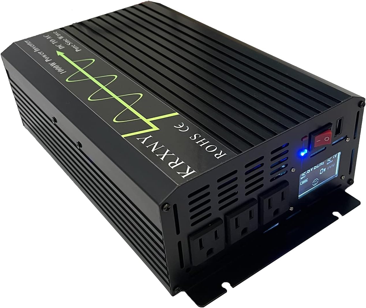 KRXNY 1000W Pure Sine Wave Power Inverter 12V DC to 110V 120V AC 60HZ with USB Port for Car/RV Home Solar System