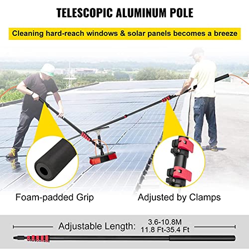 Water Fed Pole, Outdoor Window Cleaner Window Cleaning Tool (Glass, Solar Panel, Etc.) Professional 3-in-1 Kit: Scrubber Brush W/Spray Washer Window Squeegee,7.2M/23.6Ft