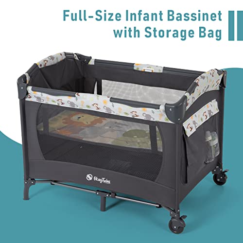 Twin Bassinet & Full-Size Infant Bassinet & Playard for Baby, includes 2 Removable Rock-A-Bye Portable Bassinets with Storage Bags, Light Gray