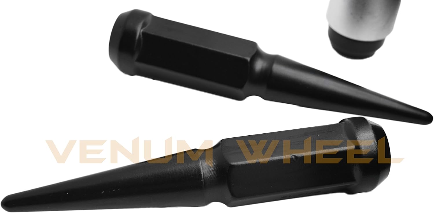 Venum wheel accessories 20 Pc 1/2"-20 Black Solid Spike Metal Lug Nuts Spiked Lugs + 1 Key (Made in The USA) Pack of 2