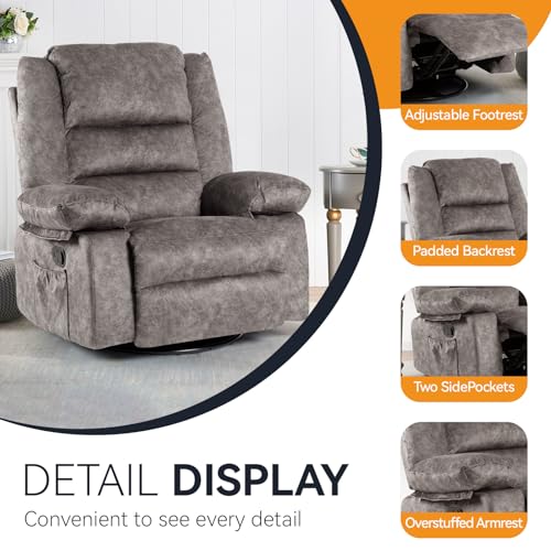 Recliner Chair Massage Rocker with Heated Modern Ergonomic Lounge 360 Degree Swivel Single Sofa Seat Living Room Lounge Recliners on Clearance Foam Filling