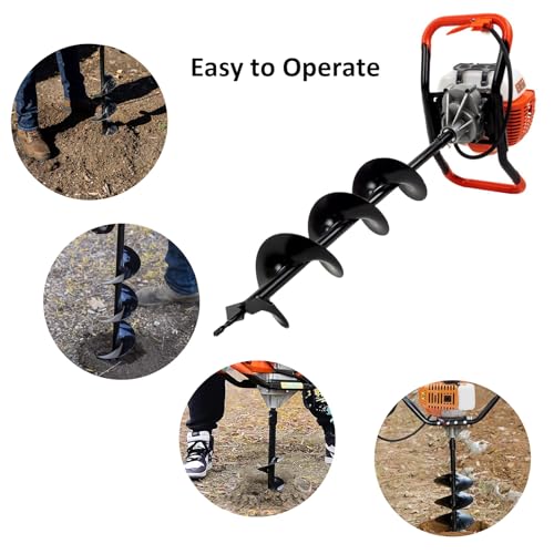 Post Hole Digger,72CC 2 Stroke Auger Post Hole Digger, Gas Powered Earth Digger 3 Auger Drill Bits(4"&8"&12'') and 2 Extension Rods for Farm Garden Plant (72cc Morden Digger)