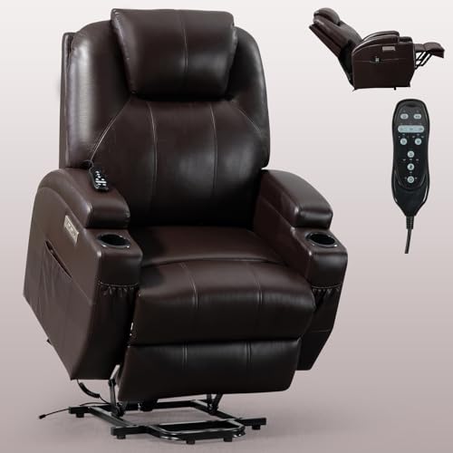 Power Lift Recliner Chair for Elderly with Heat and Massage, Remote Control, 2 Cup Holders, USB Charge Port, Side Pocket, Adjustable Motorized Home Theater Single Seat Modern (Black)
