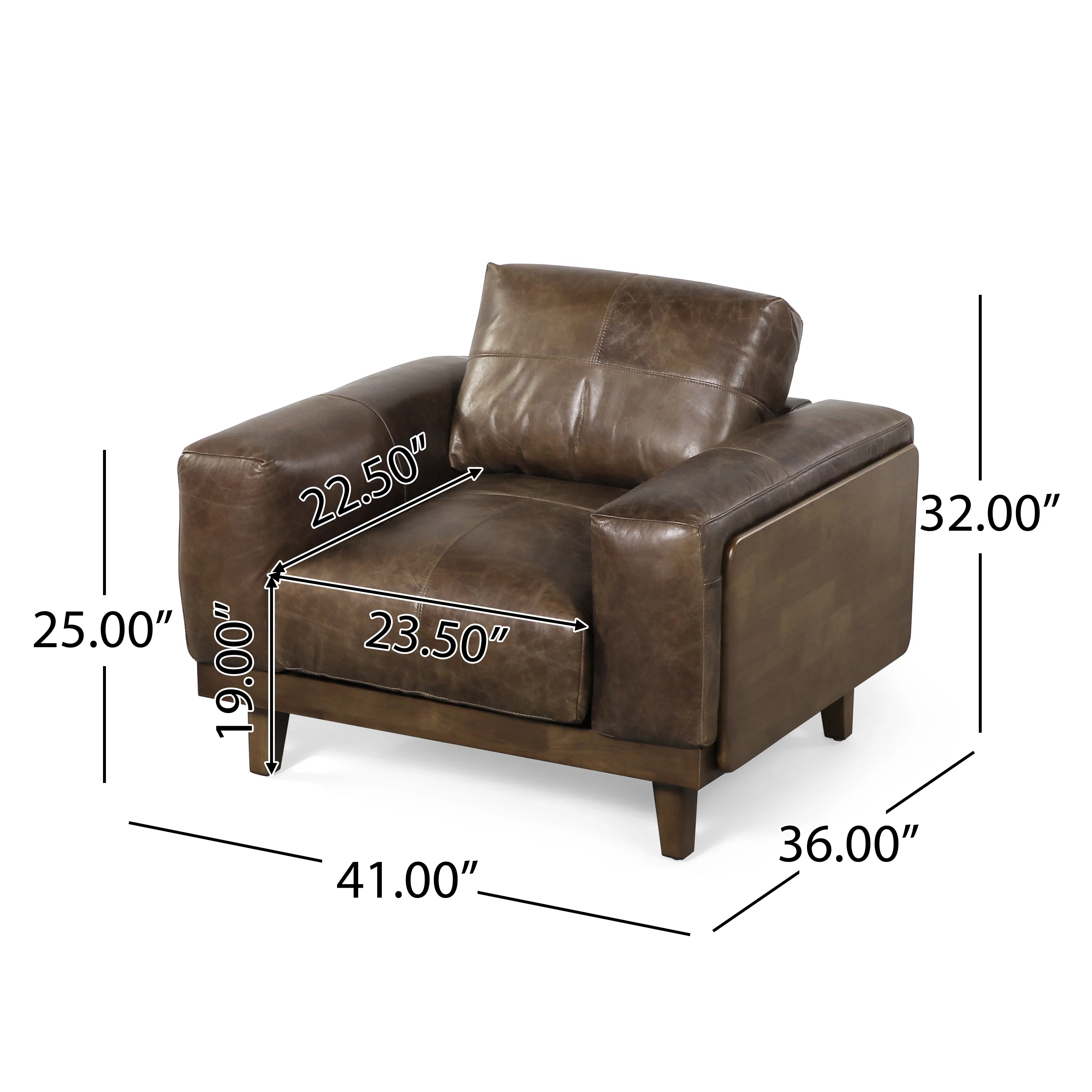 GDF Studio Connor Contemporary Upholstered Oversized Club Chair, Espresso Leather and Dark Walnut