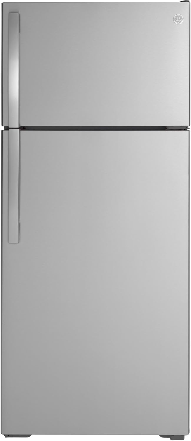 GE GTS18GSNRSS 28" Top Freezer Refrigerator with 17.52 cu. ft. Capacity LED Lighting Adjustable Glass Shelves and Upfront Temperature Controls in Stainless Steel
