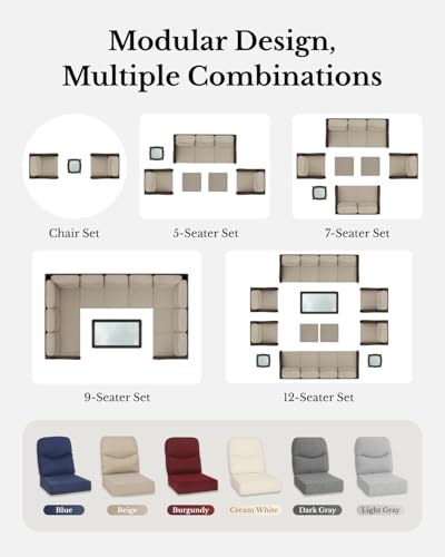 Luxury Patio Furniture Set with 6-inch Thick Cushion, Outdoor Couch and High Back Swivel Rocker Patio Chairs, 7PCS Wicker Conversation Set for Deck, Yard, and Poolside in Blue (V2)