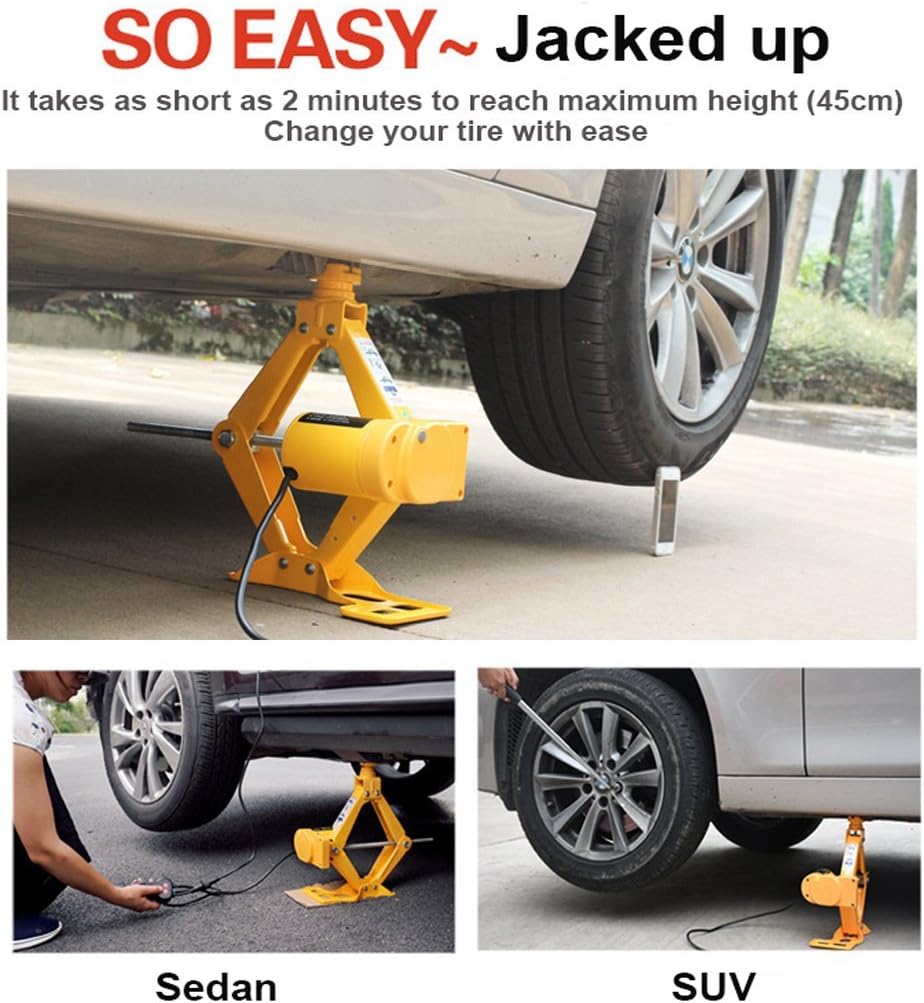 Electric Car Floor Jack 5 Ton All-in-one Automatic 12V Scissor Lift Jack Set for SUV w/Remote Tire Change Repair Emergency Tool Kits Floor Jack for Vehicle Wheel Change (5T)