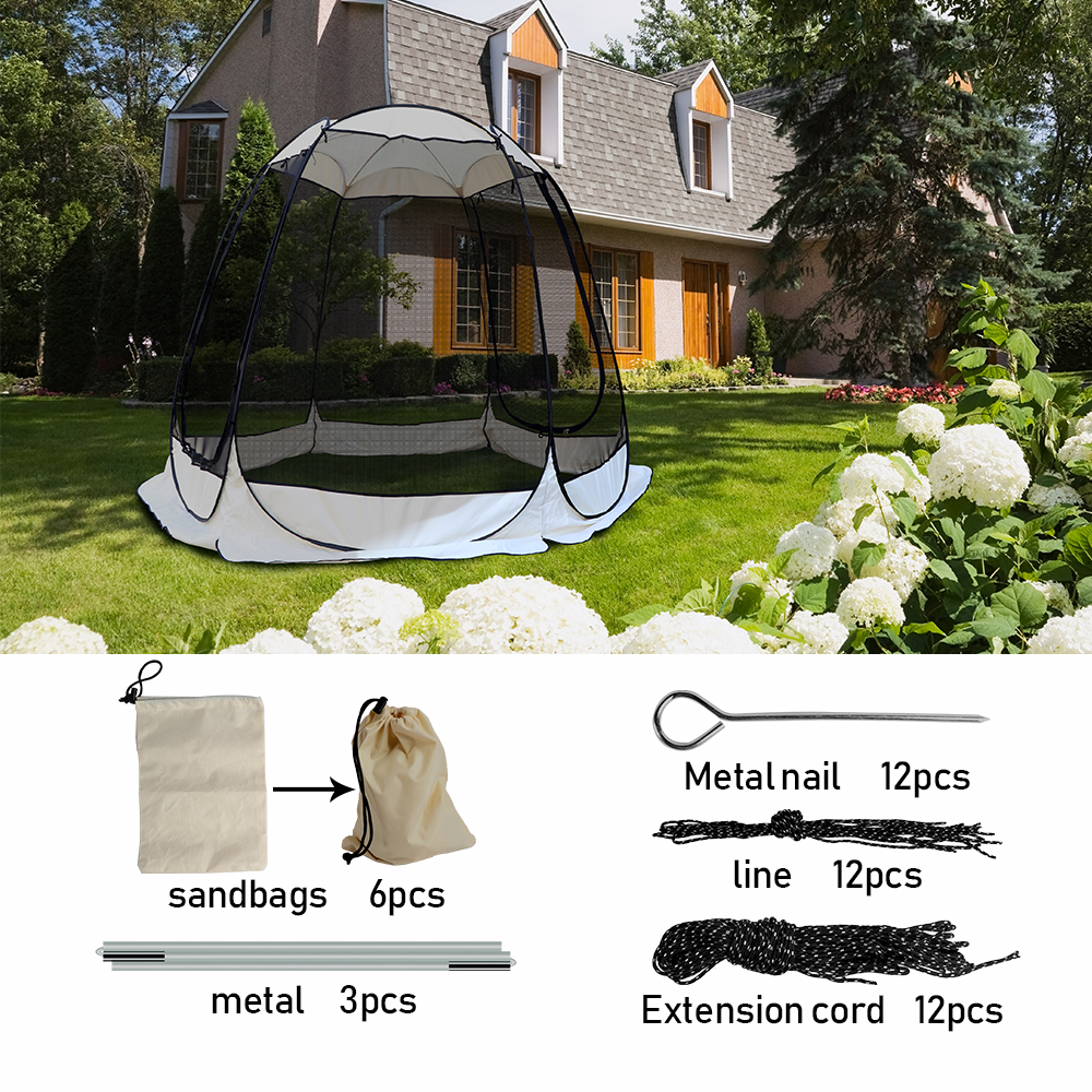 BIGTREE Screen House Room Outdoor 6 Black Mesh Screen Wall Camping Tent 10’ x 10’  Pop up Dome Zipper Textile Canopy for Patios