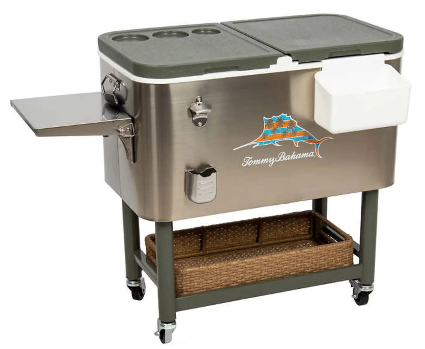 Tommy Bahama - 100 Qt Stainless Steel Rolling Party Cooler - 130 Can Capacity