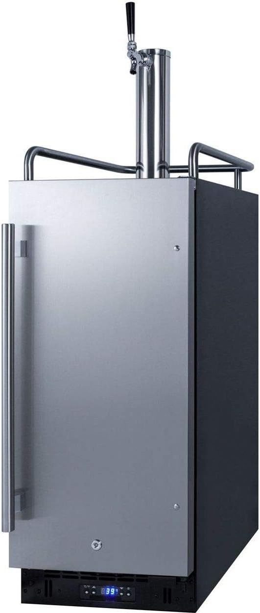 Summit Appliance SBC15BEER 15" Wide Built-In Kegerator; 2.9 cu.ft. Capacity; Auto Defrost; Digital Thermostat; Stainless Steel Door; Black Cabinet; Pro Style Handle; Sealed Back and Front Lock