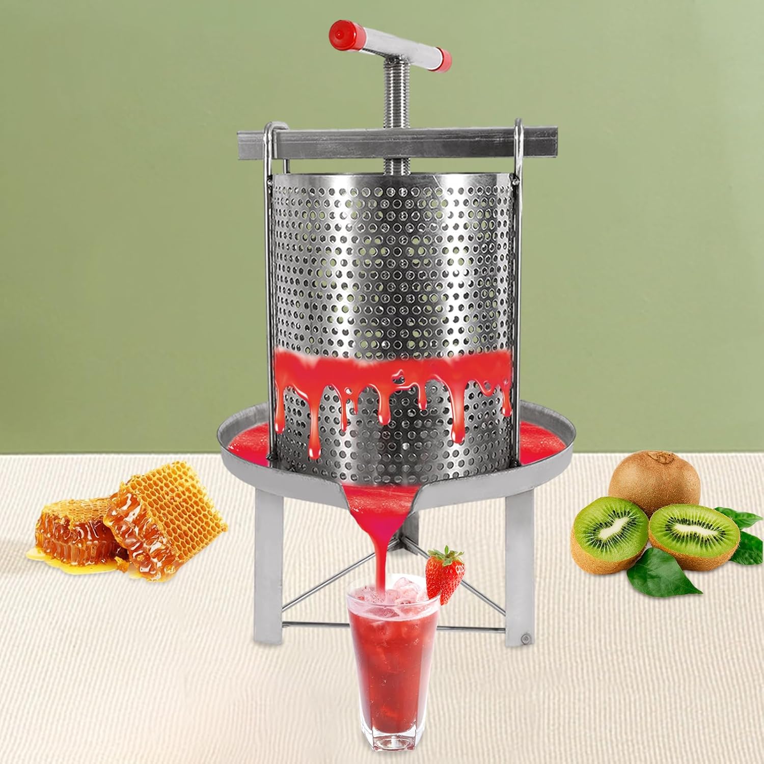 Manual Honey Presser, Mesh Honey Press Machine Honey Extractor Stainless Steel Beekeeping Extraction, Honey Bee Spinner Beekeeping Apiary Centrifuge Equipment, Silver