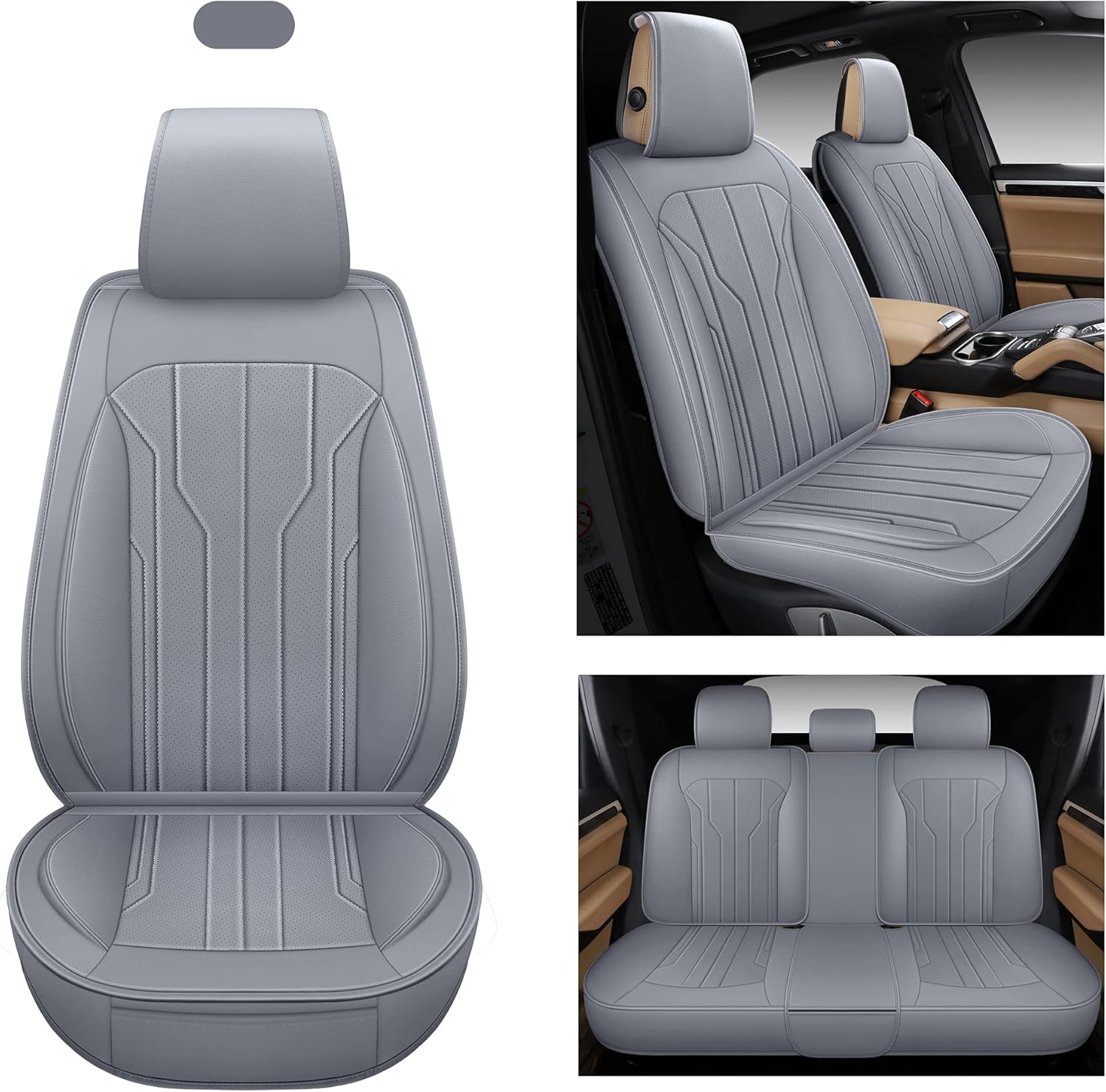 AOOG Leather Car Seat Covers, Leatherette Automotive Seat Covers for Cars SUV Pick-up Truck, Non-Slip Vehicle Car Seat Covers Universal Fit Set for Auto Interior Accessories, Front Pair, Black