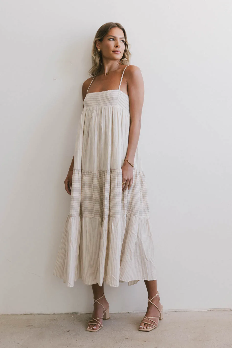 Demi Striped Midi Dress in Natural - FINAL SALE