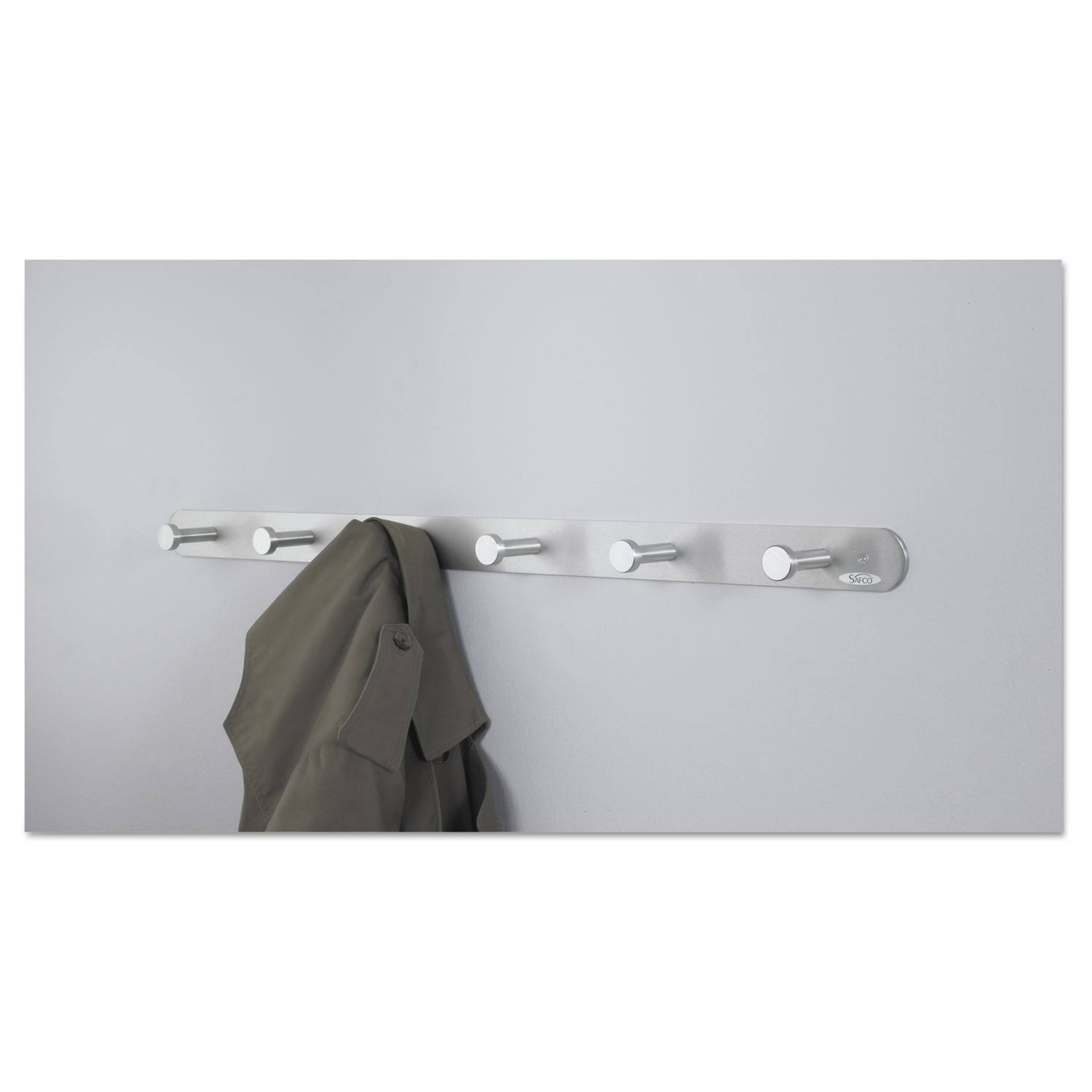 Safco Nail Head Wall Coat Rack, Six Hooks, Metal, Satin Aluminum