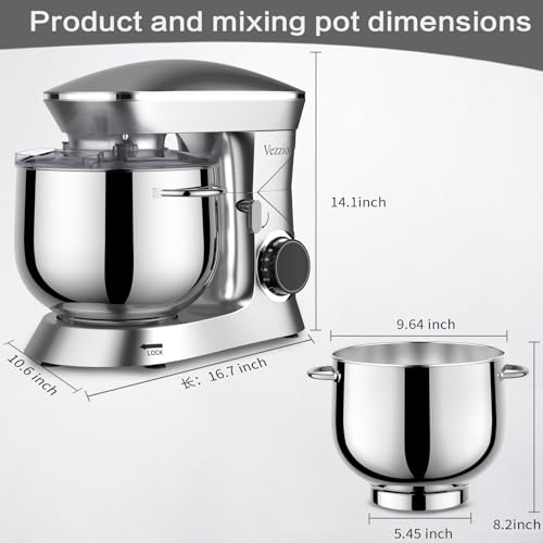 9.5 Qt Stand Mixer, 10-Speed Tilt-Head Food Mixer, Vezzio 660W Kitchen Electric Mixer with Stainless Steel Bowl, Dishwasher-Safe Attachments for Most Home Cooks (Black)