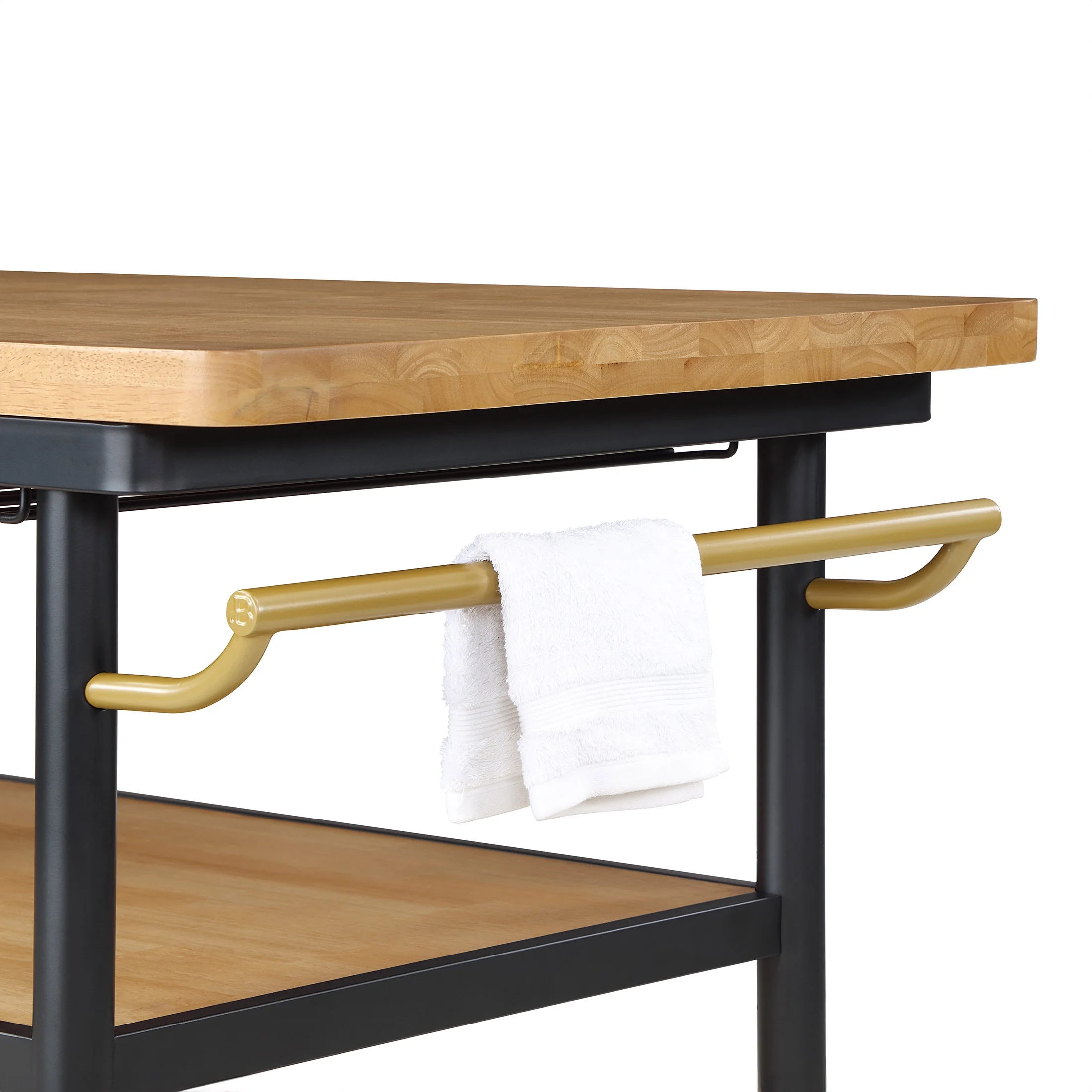 Beautiful Wheeled Kitchen Cart with 2 lower shelves by Drew Barrymore, Black Finish
