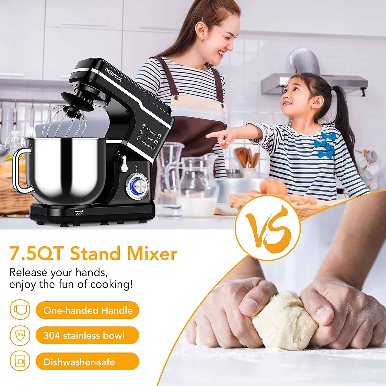 Stand Mixer, 7.5QT 660W Electric Dough Mixer, Kitchen 10-Speed Tilt-Head Food Mixer for Baking&Cake, with Stainless Steel Bowl, Whisk, Dough Hook, Beater, Splash Guard(RED) MC1 - Curated Treasures Market
