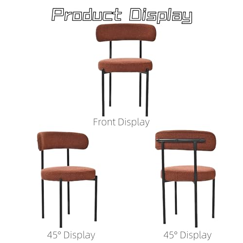 Dining Chairs Set of 2, Round Upholstered Kitchen Boucle Chairs, Mid-Century Modern Curved Back Dining Room Side Chair for Living Room Dining Room Kitchen Restaurant Café (Brown)
