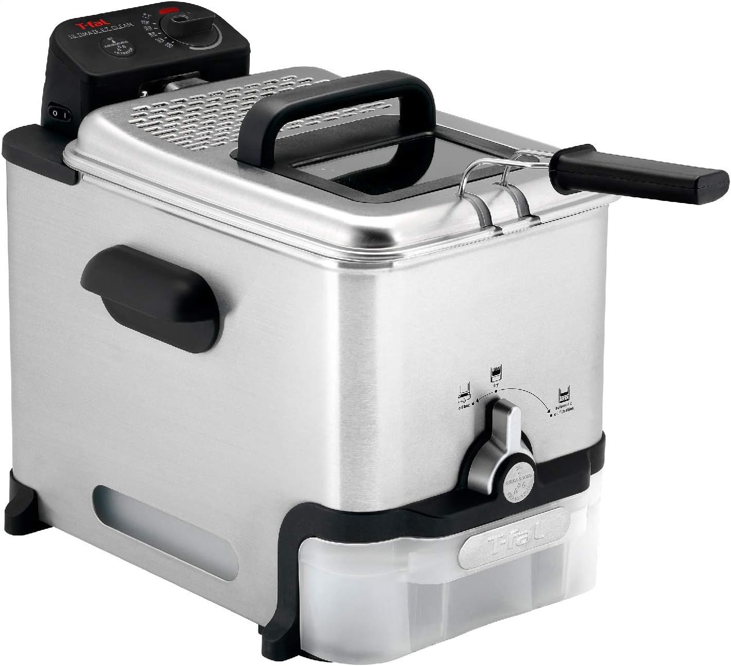 T-fal Deep Fryer with Basket, Easy to Clean, Oil Filtration, 2.6-Pound, Silver, Model FR8000 & OGGI Cooking Grease Container, 4 Quart, Stainless Steel
