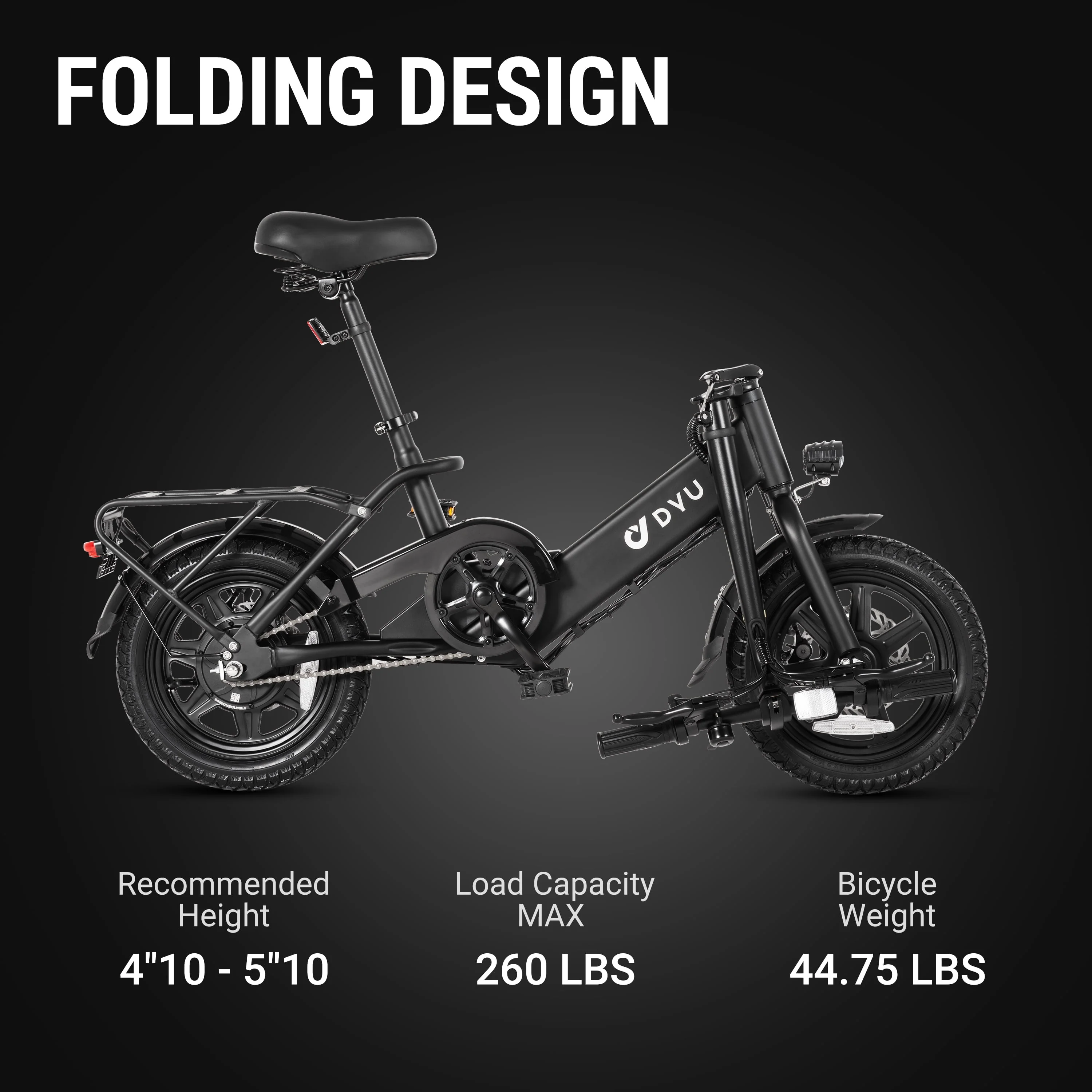 DYU 14 Folding Electric Bike for Adults Teens, 350W 36V/7.5AH, Pedal-Assist, Commuter Cruiser City E Bike