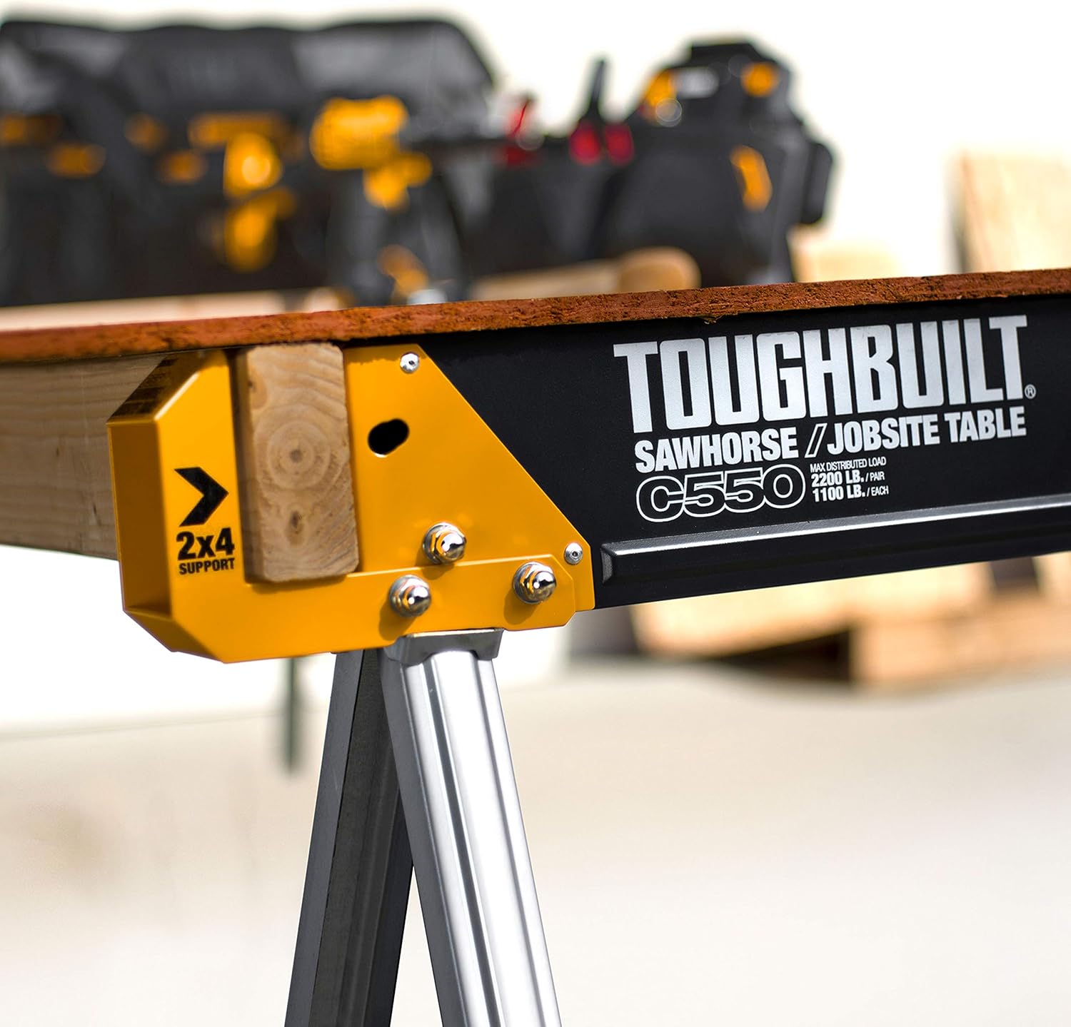ToughBuilt - Folding Sawhorse/Jobsite Table - Sturdy, Durable, Lightweight, Heavy-Duty, 100% High Grade Steel, 41.5-Inch Easy Carry Handle - (TB-C550)