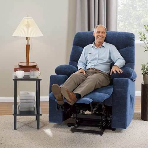 MCombo Power Lift Recliner Chair with Extended Footrest for Elderly People, Fabric 7287 (Navy Blue, Medium)