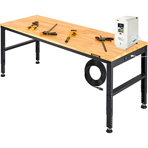 VEVOR 60" 2000LB Adjustable Workbench with Outlets & Bench Vise with 4.5" Jaw Width for Workshop Garage