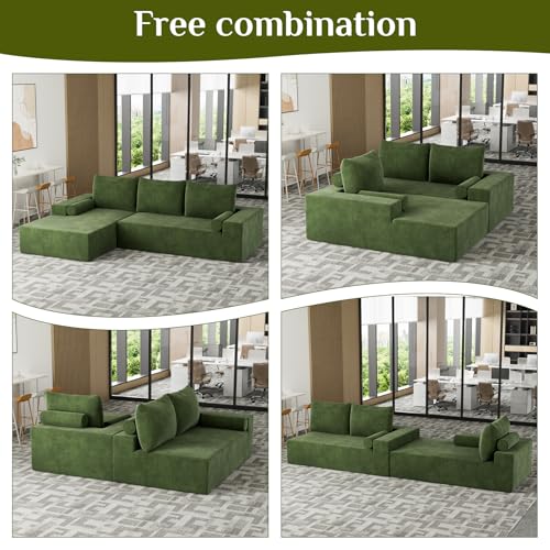OUYESSIR L-Shape Modular Sectional Sofa Couch Set, 105" Modern Chenille Minimalist Couch, Upholstered Corner Cloud Sofa Sleeper for Living Room, Bedroom, 2 PC Free Combination, Beige White
