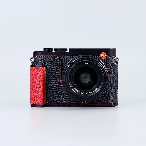 Camera Half Case for Leica Q3,SIUTATDSH Vintage Metal Genuine Leather Camera Protective Cases Stylish Portable Shockproof (BlackC)