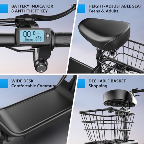 Electric Scooter with Seat for Adults, 500W Peak Motor Sit Down E Scooter with Basket/Box, 20-25 MPH and 20-30 Miles Long Range, 14" Pneumatic Tire, Ample Storage for Pet & Cargo